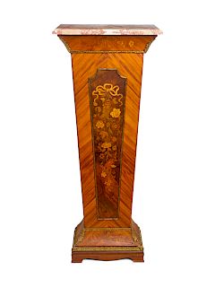 A French Gilt Bronze Mounted Marquetry Pedestal
