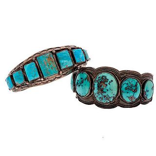 Navajo Silver and Turquoise Row Bracelets 