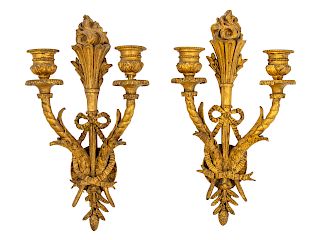 A Pair of Neoclassical Giltwood Two-Light Sconces