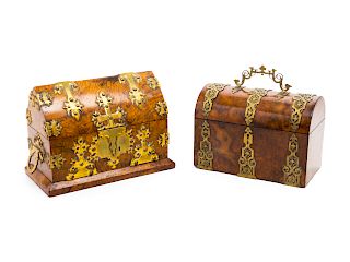 Two Continental Gilt Metal Mounted Burlwood Table Caskets