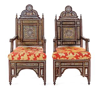 A Pair of North African Mother-of-Pearl Inlaid Armchairs