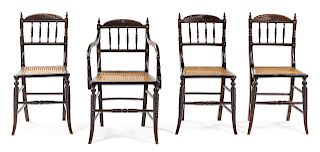 A Set of Four Victorian Turned Oak Game Chairs