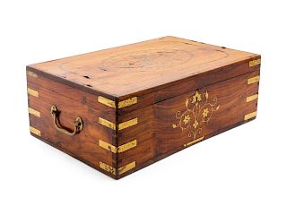 A Victorian Brass Inlaid Fruitwood Stationery Box