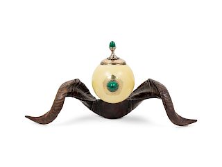 An Ostrich Egg and Malachite Mounted Table Ornament