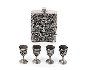 A Chinese Export Silver Drink Set