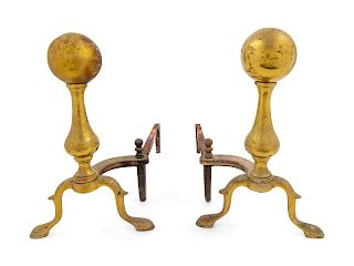 A Pair of Colonial Brass Andirons