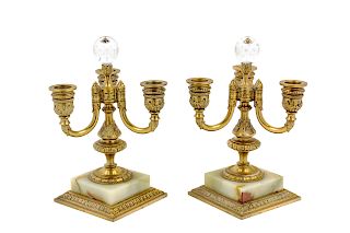 A Pair of Pairpoint Gilt Metal and Onyx Candelabra