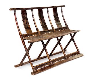 A Chinese Hardwood Folding Bench 