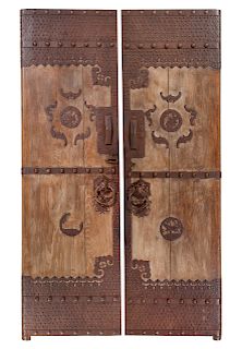 A Pair of Chinese Iron Mounted Hardwood Doors