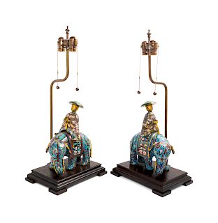 A Pair of Chinese Export Cloisonné Table Lamps
