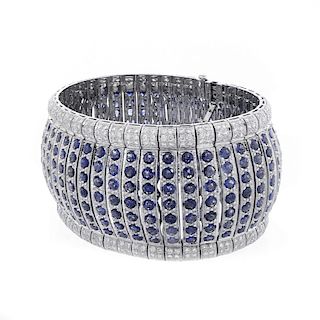29.0ct TW Sapphire, Diamond and 18K Wide Bracelet
