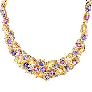 91.66ct TW Sapphire, Diamond and 18K Necklace