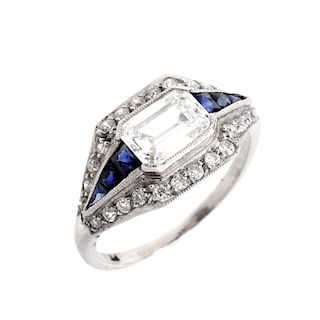 Art Deco Diamond, Sapphire and Platinum Ring