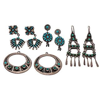 Navajo and Zuni Silver and Turquoise Earrings 