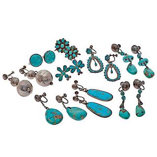 Navajo and Zuni Silver and Turquoise Earrings 