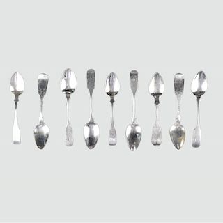 Nine (9) 19C Coin Silver Spoons