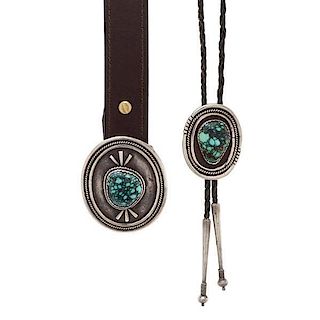 Joe H. Quintana (Cochiti, 1915-1991) Silver and Turquoise Bolo and Buckle 