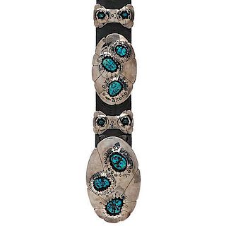 Navajo Silver and Turquoise Concha Belt 
