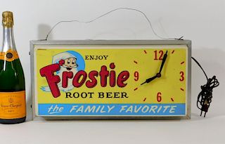 Frostie Root Beer Advertising Light Clock Sign