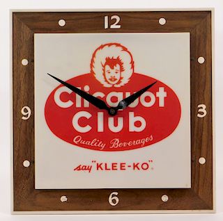 Cliquot Club Advertising Lighted Clock Sign