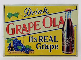 Grape Ola Embossed Tin Advertising Soda Sign