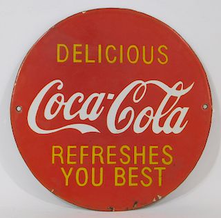 Coca-Cola Red Round Porcelain Soda Sign