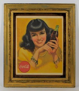 Antique Coca Cola Girl Paper Advertisement Sign