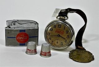 5 Coca-Cola Pocketwatch Fob Lighter Thimble Group