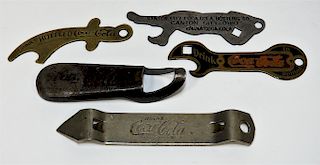 5 Antique Coca-Cola Metal Bottle Cap Opener Group