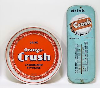 2PC Orange Crush Advertising Tray & Thermometer