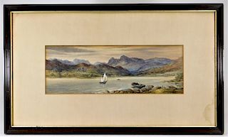 1863 English Windermere Lake Landscape Painting