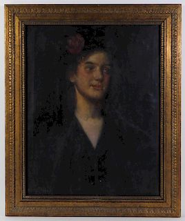 Hugo Breul O/C Portrait Painting of a Young Woman