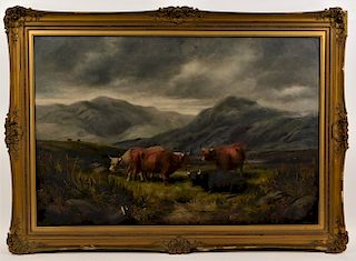 19C American O/C Western Oxen Landscape Painting