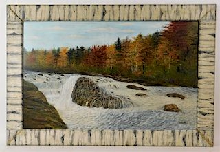 American River Rapids Autumn Landscape Painting