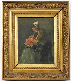 Henri Mattos Impressionist Woman Sewing Painting