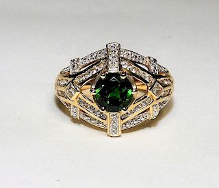 Emerald & White Sapphire Lady's 14K Gold Ring
