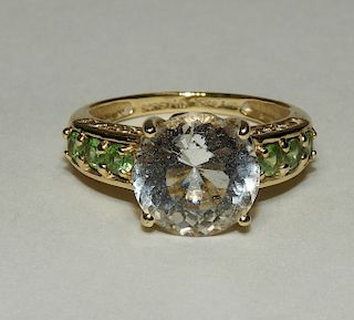 Lady's 14K White Gold Quartz Emerald Design Ring