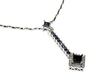 Lady's 14K Gold Sapphire Diamond Pendant Necklace