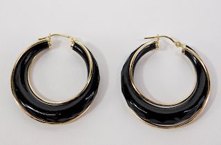PR 14K Gold Black Glass Lady's Fashion Earrings