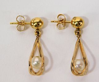 14K Gold & Pearl Lady's Fashion Drop Earrings
