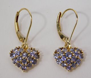 PR 14K Gold & Lavender Sapphire Heart Earrings