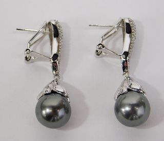 PR 14K Gold & Silver Pearl Diamond Earrings