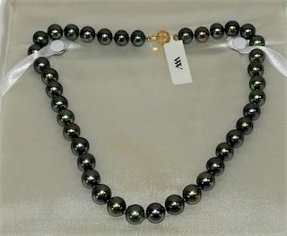Estate 14K Iridescent Black Pearl Beaded Necklace