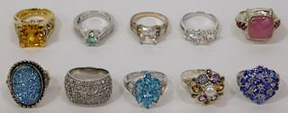 10PC Estate Sterling Silver Gemstone Design Rings
