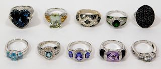 10PC Sterling Silver Lady's Gemstone Fashion Rings