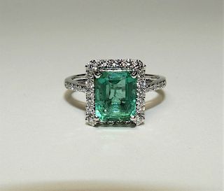 FINE 2.48ct Emerald Diamond & Platinum Ring