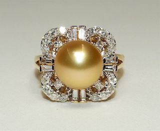 18K Yellow Gold Diamond & South Sea Pearl Ring