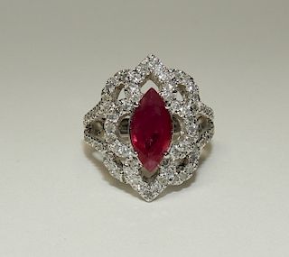 High Style Ruby Diamond & 14K White Gold Ring