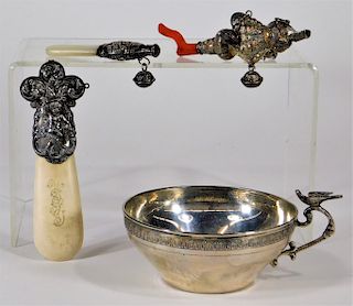 4 Chinese & English Silver Bowl Whistle Group