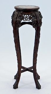 20C Chinese Carved Wood & Marble Plant Stand